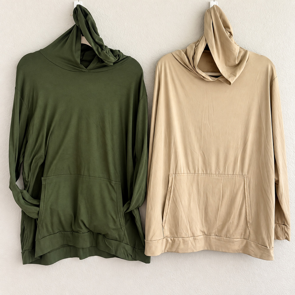 Real Essentials Womens Hoodie Long Sleeve Cowl Neck Pocket XL Beige Green Qty 2
